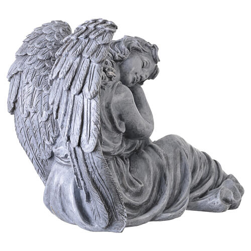 Statue ange endormi pour extérieur 50x65 cm effet pierre grise finition antique 5