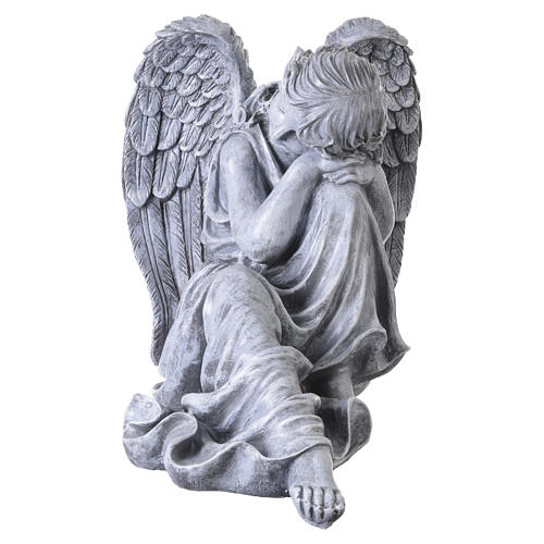 Estátua anjo adormecido para exterior 50x65 cm em resina efeito pedra cinzenta 7