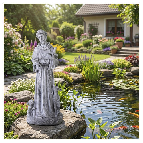Outdoor Saint Francis statue in dark resin, antique finish, 20 in 2