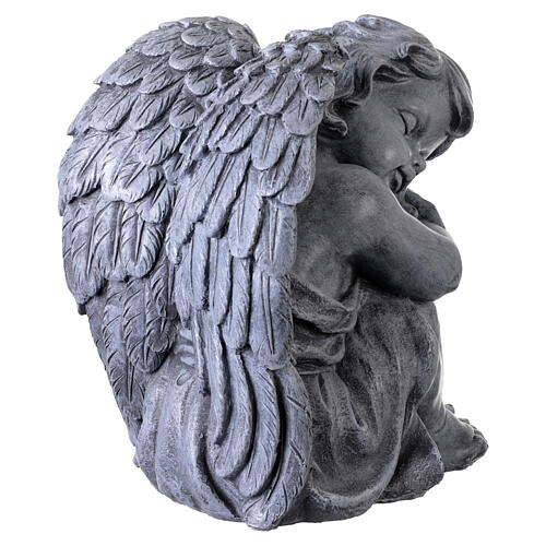 Statue sitzender Cherub-Engel – für Außenbereich 35 cm, Resin in grauer Steinoptik 4