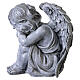Chérubin recueilli statue d'extérieur 35 cm en résine effet pierre grise finition antique s5