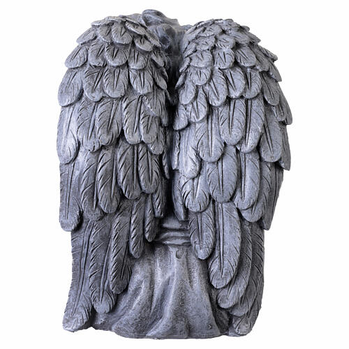 Figura cherubina siedzącego – anioł cherubin, żywica z efektem szarego kamienia, wykończenie postarzane, do użytku zewnętrznego, 35 cm 7