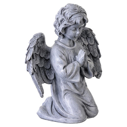 Kneeling outdoor praying angel statue in stone-effect resin, 16 in, antique finish 4