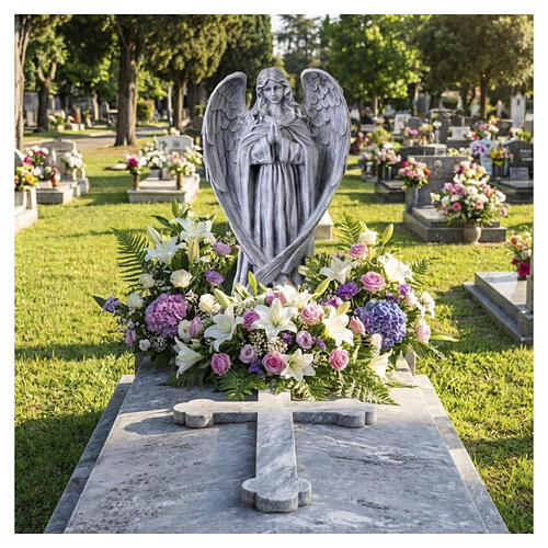 Estatua ángel en oración para exterior 40 cm de resina efecto piedra 2