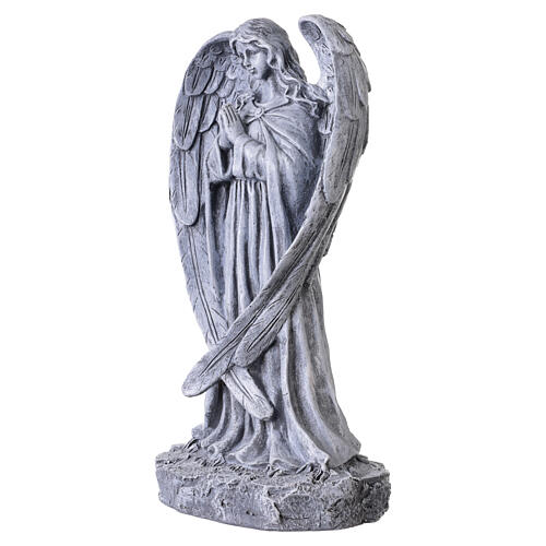 Estatua ángel en oración para exterior 40 cm de resina efecto piedra 4