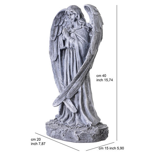 Estatua ángel en oración para exterior 40 cm de resina efecto piedra 3