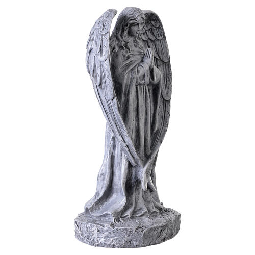 Estátua anjo em oração para exterior 40 cm em resina efeito pedra antiga 5