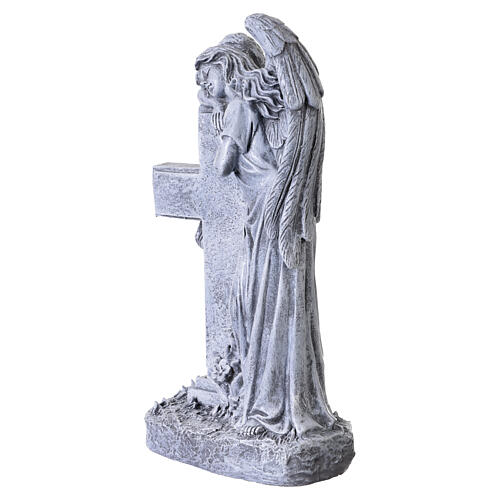 Statue Engel mit Kreuz – für Außenbereich 30 cm, Resin in antiker Steinoptik 5