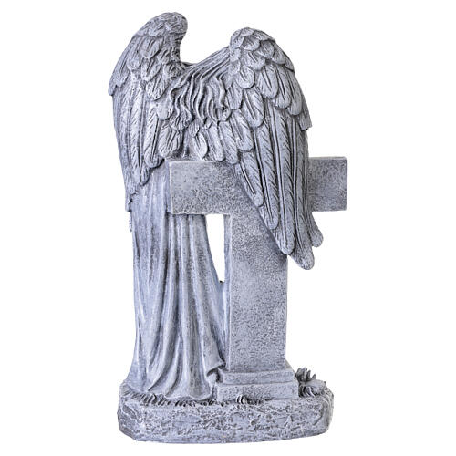 Statue Engel mit Kreuz – für Außenbereich 30 cm, Resin in antiker Steinoptik 6