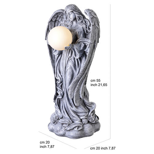 Statue Engel mit LED-Solarleuchtkugel – für Außenbereich 55 cm, Resin in Steinoptik 3