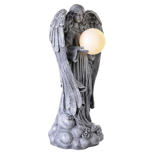 Statue Engel mit LED-Solarleuchtkugel – für Außenbereich 55 cm, Resin in Steinoptik 5
