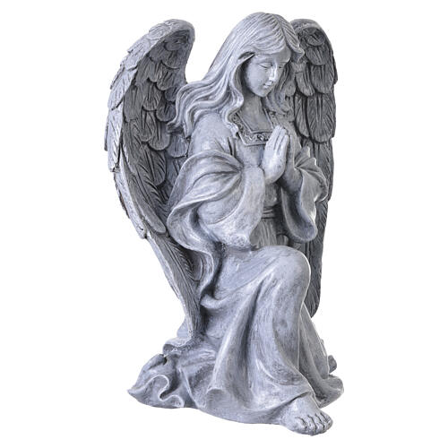 Estatua Ángel arrodillado para exterior 50 cm de resina efecto piedra gris 4