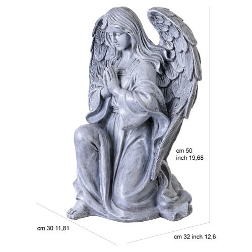 Outdoor Kneeling Angel Statue in Gray Stone-Effect Resin, 50 cm 3