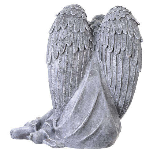 Statue kniender Engel mit Kreuz und Blumen – für Außenbereich 40 cm, Resin in Steinoptik 6