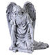 Kneeling outdoor angel with cross and flowers, 16 in, stone-effect resin s1