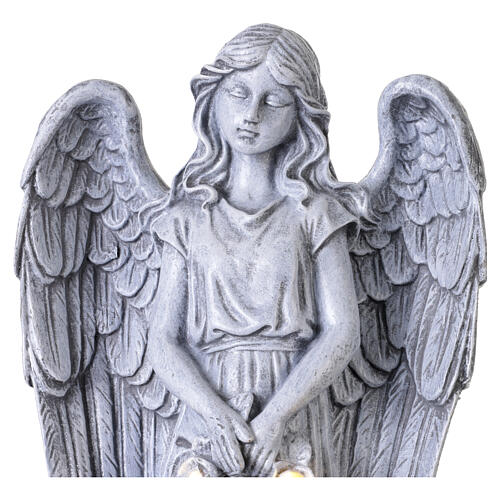 Statue Engel mit Rosenkranz und Solarbeleuchtung – für Außenbereich 50 cm, Resin in Steinoptik 4