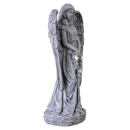 Statue Engel mit Rosenkranz und Solarbeleuchtung – für Außenbereich 50 cm, Resin in Steinoptik 6