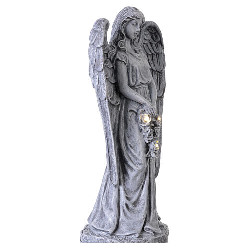 Ángel para exterior luz solar 50 cm corona rosas efecto piedra 5
