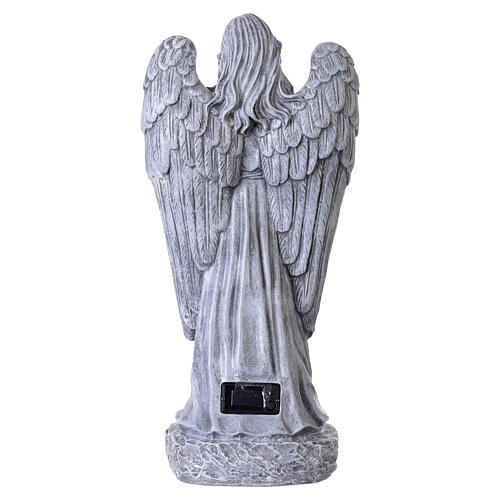 Ángel para exterior luz solar 50 cm corona rosas efecto piedra 7