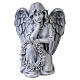 Statue kniender Engel mit Blumenkranz – für Außenbereich 30 cm, Resin in grauer Steinoptik s1