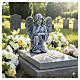 Statue d'extérieur ange décorative effet pierre grise 30 cm avec guirlande de fleurs s2