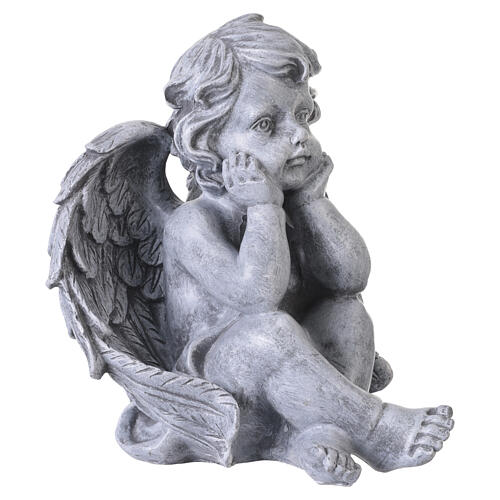 Statue sitzender Cherub-Engel – für Außenbereich 30 cm, Resin in grauer Steinoptik 4
