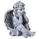 Statue sitzender Cherub-Engel – für Außenbereich 30 cm, Resin in grauer Steinoptik s4