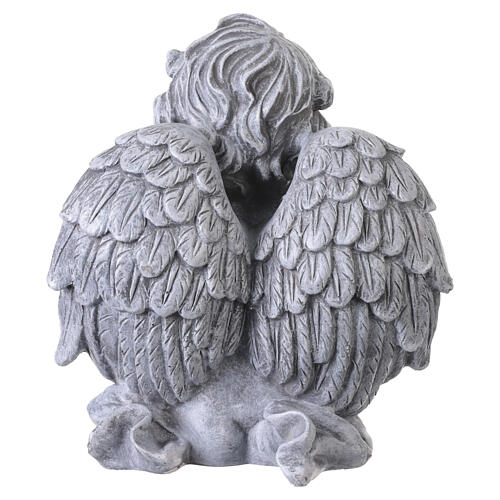 Seated cherub outdoor statue in painted resin with grey stone effect, 30 cm 6