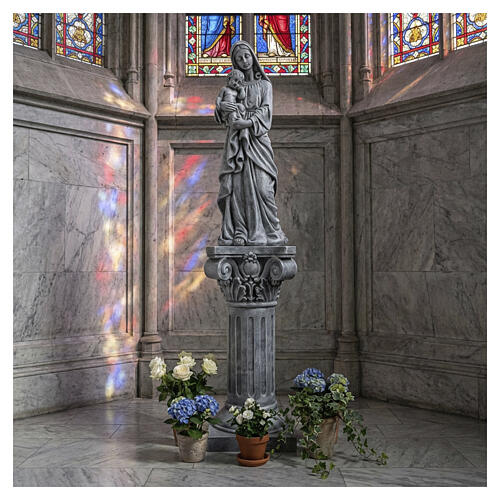 Base-colonne pour statue d'extérieur 55 cm en résine foncée cannelée 2