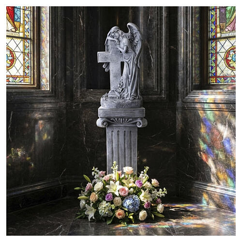 16-inch outdoor statue base in dark resin, antique finish 4