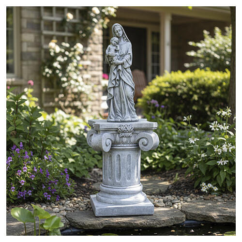 Colonne pour statue base d'extérieur 30 cm en résine effet pierre foncée 4