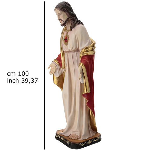 Statue Sacré-Cœur résine colorée 100x30x30 cm 3