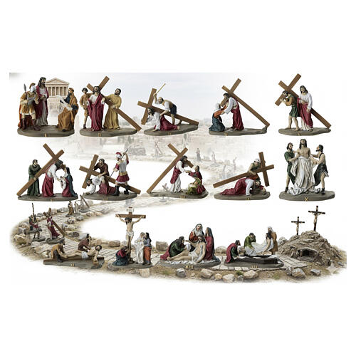 Way of the Cross, 14 stations for 15 cm Easter Creche, coloured resin 2