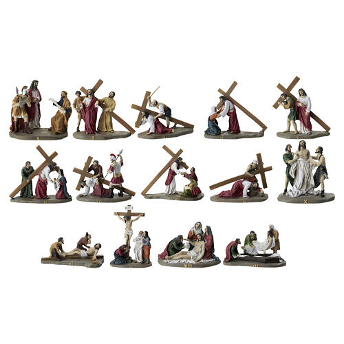 Chemin de croix 14 stations 15 cm crèche de Pâques résine colorée 22