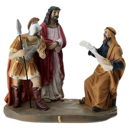 Way of the Cross 14 stations, 15 cm Easter nativity in colored resin 1