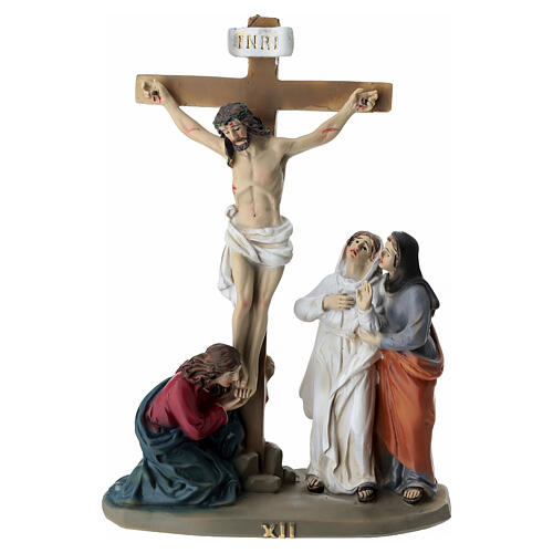 Way of the Cross 14 stations, 15 cm Easter nativity in colored resin 15