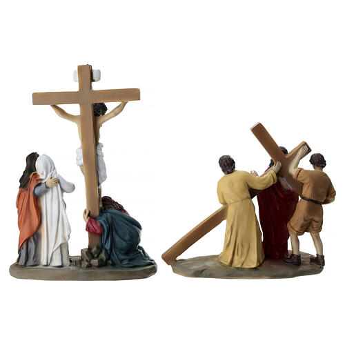 Way of the Cross 14 stations, 15 cm Easter nativity in colored resin 21