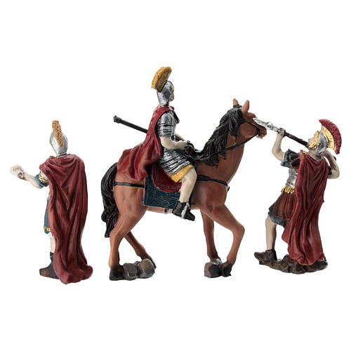 Trois soldats avec lances et cheval 10 cm crèche pascale 5