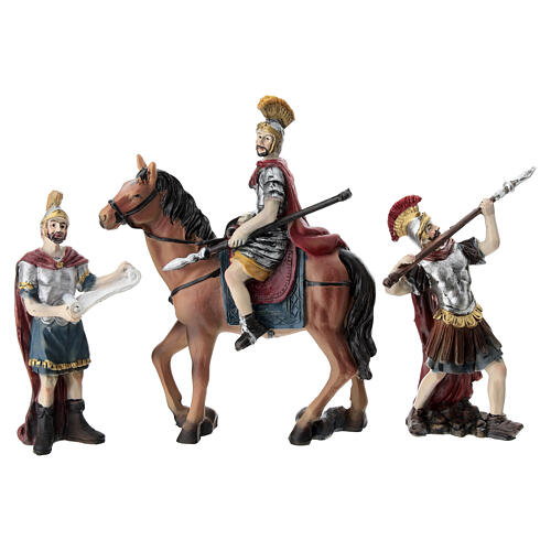 Tre soldati con lance e cavallo 10 cm presepe pasquale 1