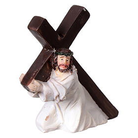 Jesús cayendo bajo el peso de la cruz estatua resina belén 5 cm