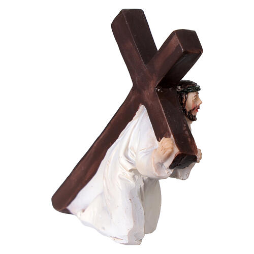 Jesus cai sob o peso da cruz estatueta resina presépio 5 cm 3