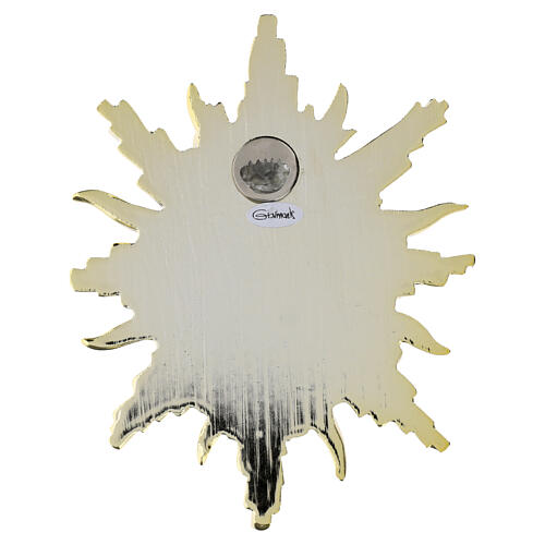 Sacred Heart Wall Plaque 15x15 cm, Gold and Silver with Rays and Crown 3