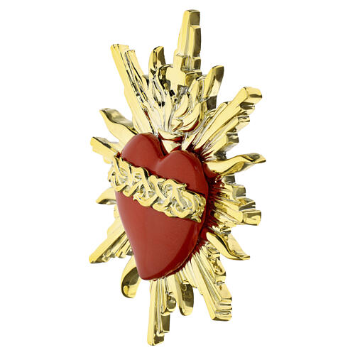 Sacred Heart wall decoration, 6x6 in, gold with red heart and rays 2