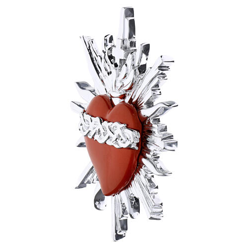 Silver-Finish Sacred Heart Wall Plaque 15x15 cm with Red Enameled Heart 2