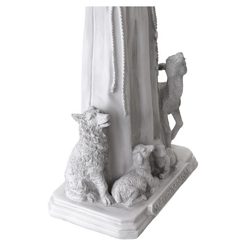 Saint Francis of Assisi, white resin statue with animals, 24 in 8