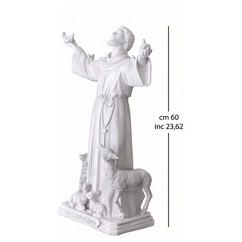 Estátua de São Francisco em resina branca 60 cm com animais 3