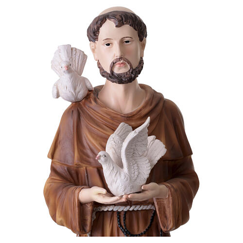Statue of St. Francis of Assisi with turtledoves and fawn, painted resin, 24 in 6