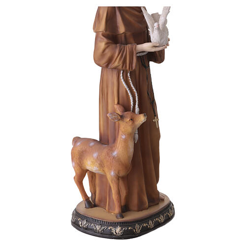 Estátua de São Francisco de Assis com tórtolas e cervatinho em resina pintada 60 cm 7