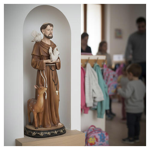 St Francis of Assisi Statue with Doves and Fawn in Painted Resin, 60 cm 2