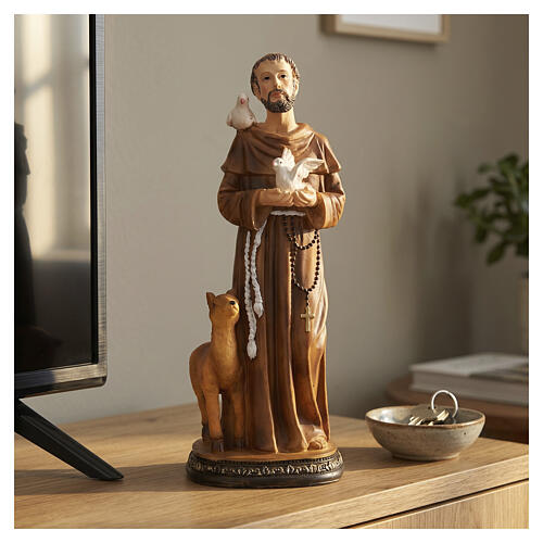 Saint François avec tourterelles et faon en résine peinte 20 cm 2